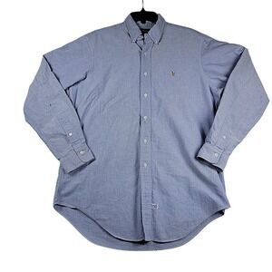 Ralph Lauren Mens 16/35 Blue Long Sleeve Button Up Dress Shirt Flesh Pony Logo